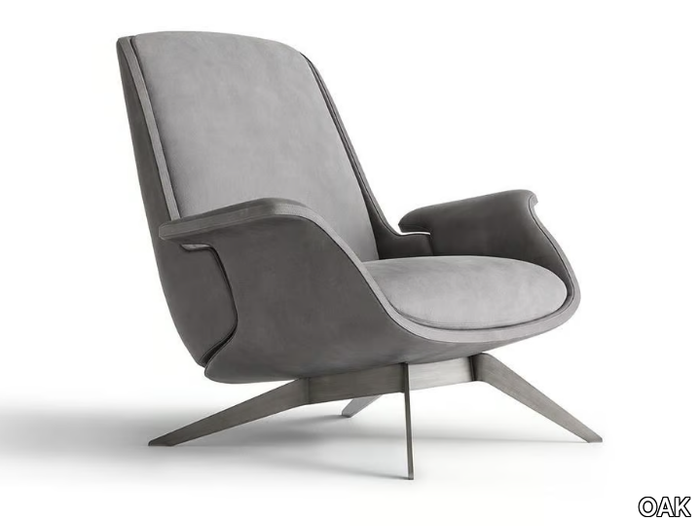 BLUES - Leather armchair with armrests _ OAK