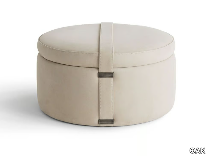 CENTRAL PM4031 - Round leather pouf _ OAK