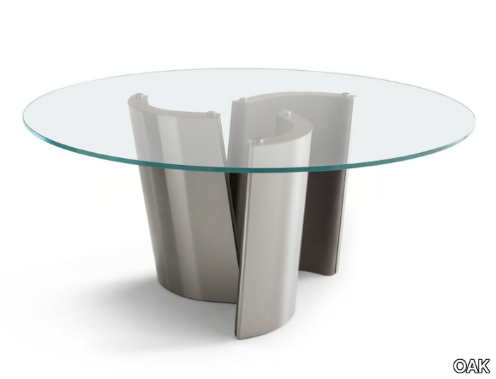 MADISON PM4010/1 - Round glass and steel table _ OAK