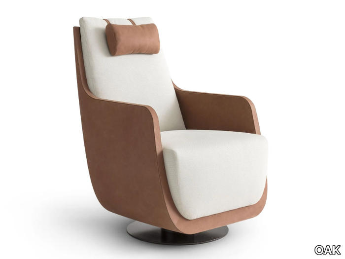 NEW YORK LOUNGE PM4040 - Swivel leather armchair with armrests _ OAK