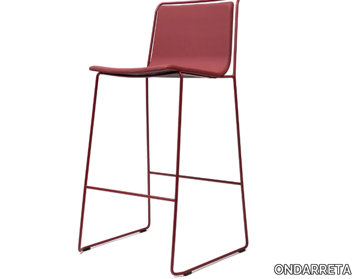 ALO 75 - High steel stool with seat covered in leather _ ONDARRETA