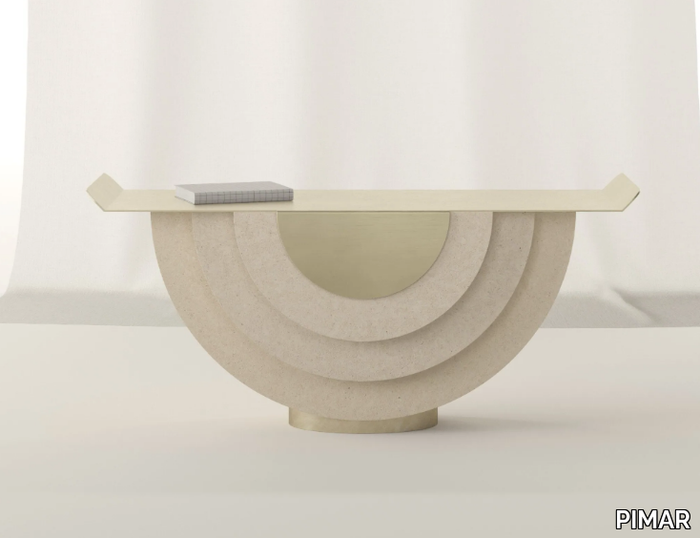 ROMANO - Natural stone coffee table for living room with brass top _ PIMAR