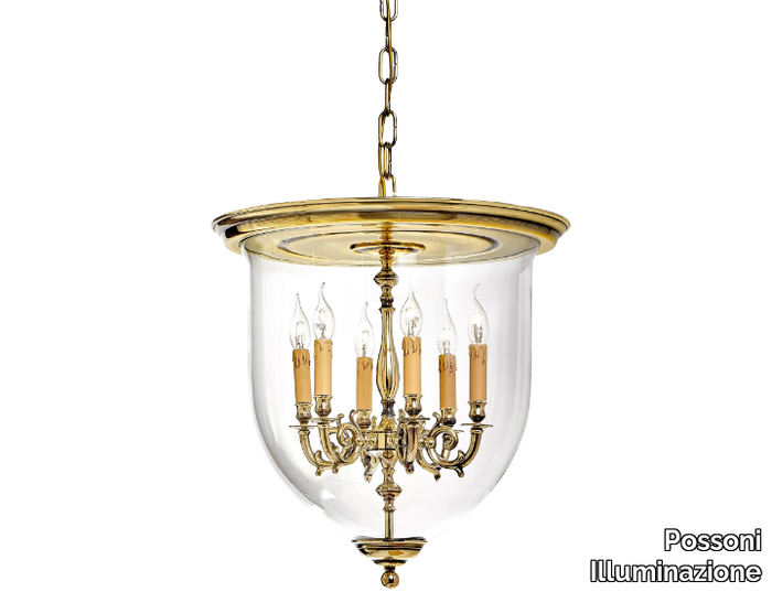 JOLANDA 1976/6 - Shaded brass finish pendant with clear glass _ Possoni Illuminazione