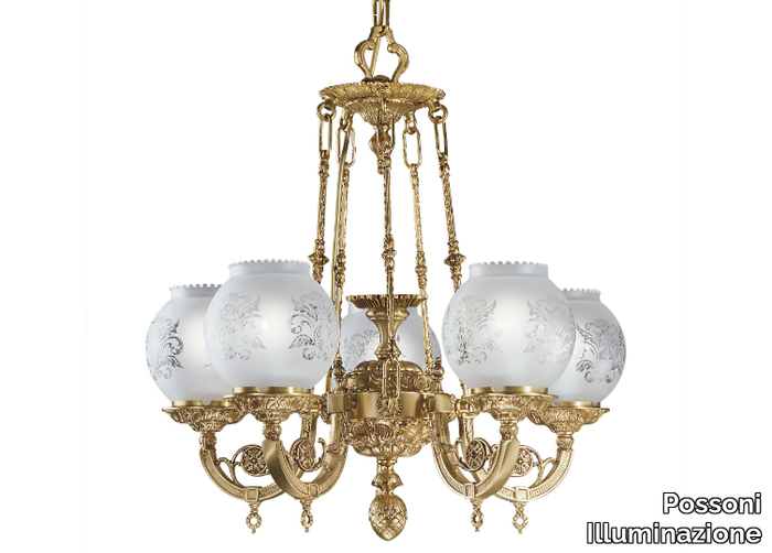 MARY 776/5 - Satin french gold chandelier with glass _ Possoni Illuminazione