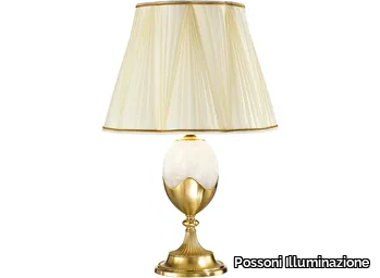 EGGY 7008/L - Satin gold plated table lamp with alabaster and silk shade _ Possoni Illuminazione