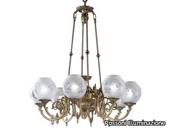 LARRY 1166/8 - Antique Brass chandelier with glasses _ Possoni Illuminazione
