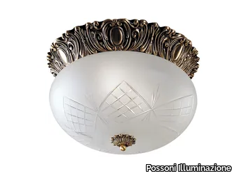 LENA 200/35 - Antique brass ceiling light with glass _ Possoni Illuminazione