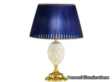 SANDY 7004/L - Satin gold plated table lamp with alabaster and shade _ Possoni Illuminazione