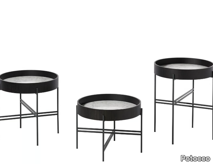 TRAY 872/TC - Round metal coffee table with tray and marble top _ Potocco