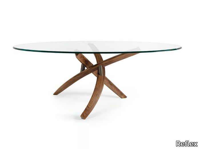 FILI D'ERBA - Oval wood and glass dining table _ Reflex