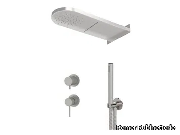 INOX DESIGN - Stainless steel shower set with hand shower with overhead shower _ Remer Rubinetterie