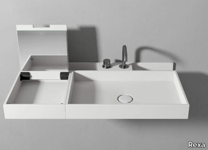 Basin with organizer and makeup desk - Rectangular Corian® basin with organizer and makeup desk _ Rexa