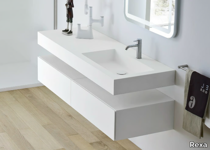 UNICO - Rectangular Corian® washbasin with integrated countertop _ Rexa