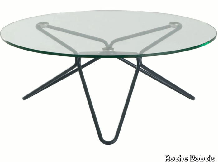 MADAME O - Round steel garden side table with glass top _ Roche Bobois