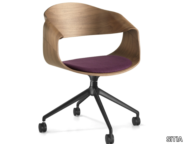 CHANTAL - Trestle-based swivel multi-layer wood chair with castors _ SITIA