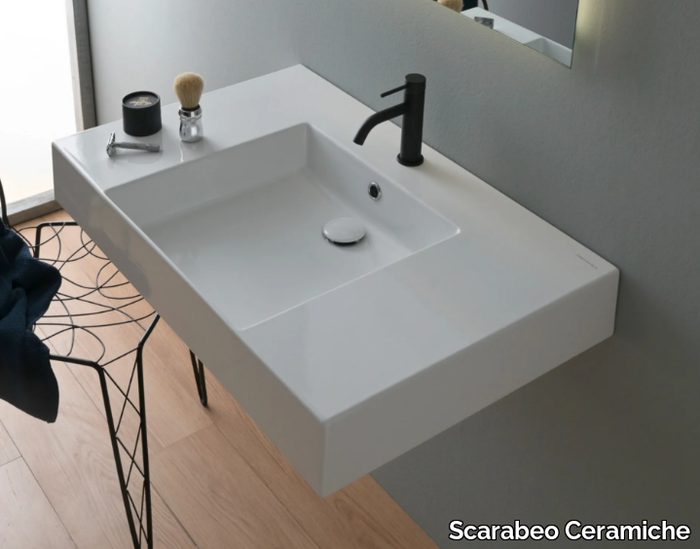 TEOREMA 2.0 PLUS - Wall-mounted single rectangular ceramic washbasin _ Scarabeo Ceramiche