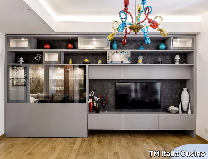 D90 - lacquered Grey oak - Storage wall with fold-away bed _ TM Italia Cucine