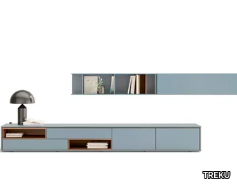 AURA 84 - Low wooden TV cabinet with doors _ TREKU