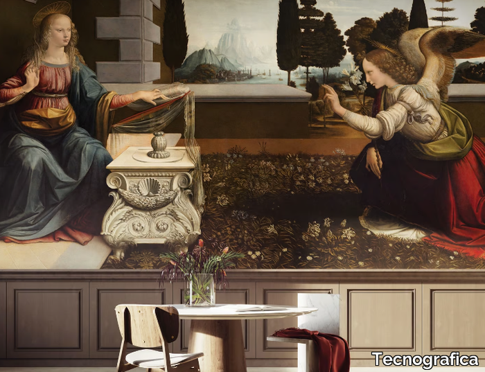 ANNUNCIAZIONE - LEONARDO DA VINCI - Contemporary style fabric wallpaper _ Tecnografica