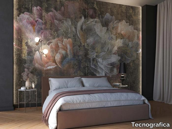 CARILLON - Metal effect wallpaper with floral pattern _ Tecnografica