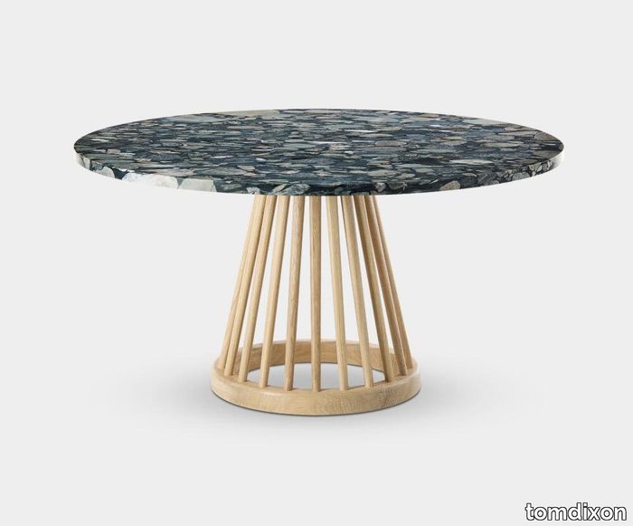 Fan Table Natural Base Pebble Marble Top 900mm