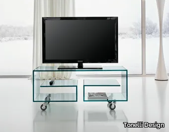 FLÒ 1 - Glass TV cabinet with castors _ Tonelli Design