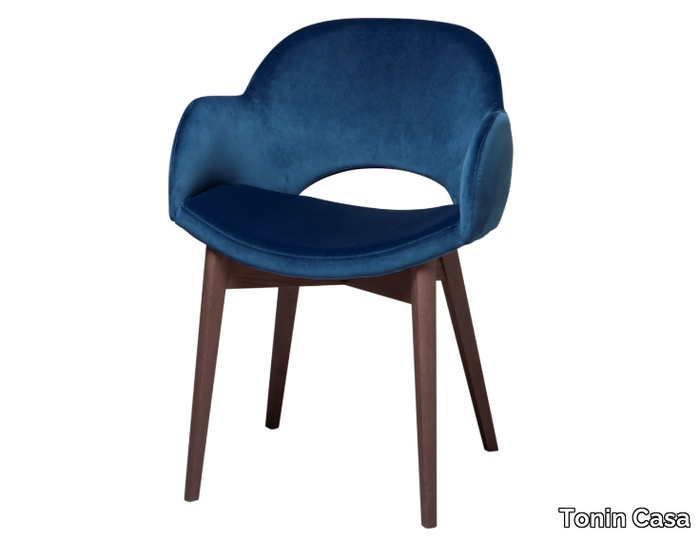 BEETLE - Chair with velvet armrests and wooden base _ Tonin Casa