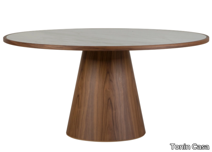 PRIME - Round table in walnut and top in porcelain stoneware _ Tonin Casa