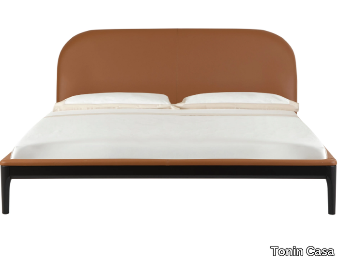 BERNINI - Leather double bed with upholstered headboard _ Tonin Casa