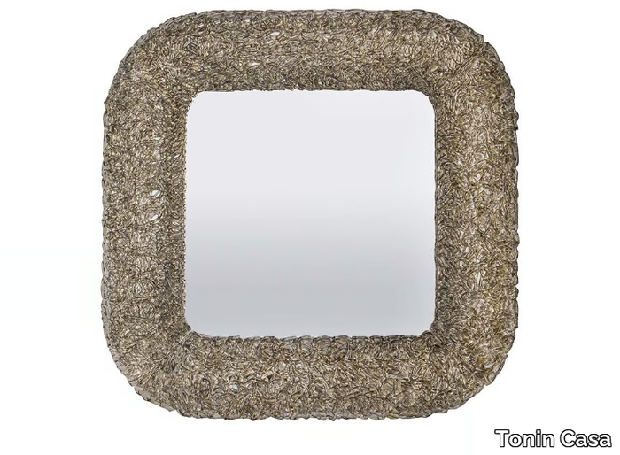 MACRABÈ - Square framed wall-mounted mirror _ Tonin Casa