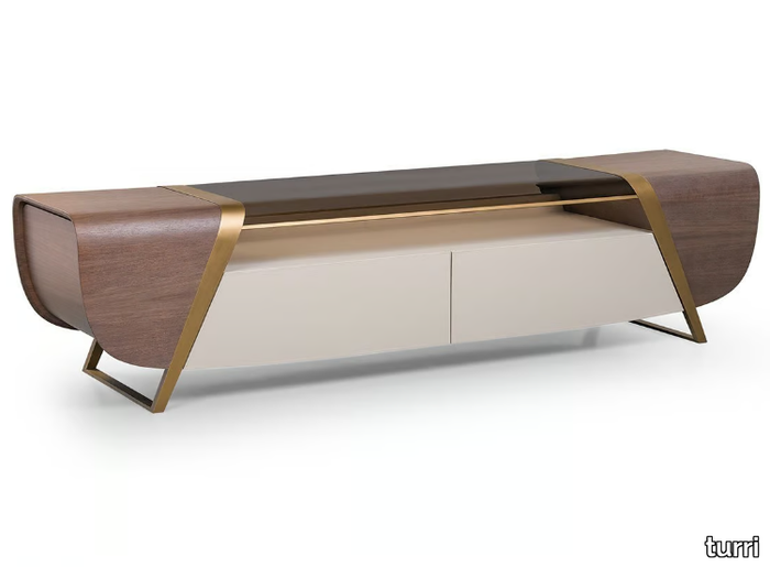 MELTING LIGHT - Wood and glass TV cabinet with drawers _ Turri