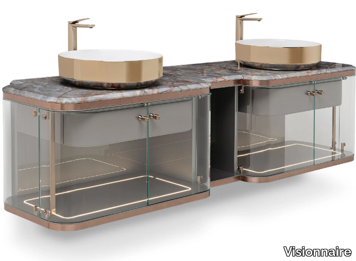 DORINDA - Double glass vanity unit with doors _ Visionnaire