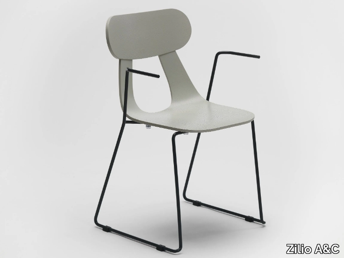 RAPA METAL - Stackable sled base wooden chair with armrests _ Zilio A&C