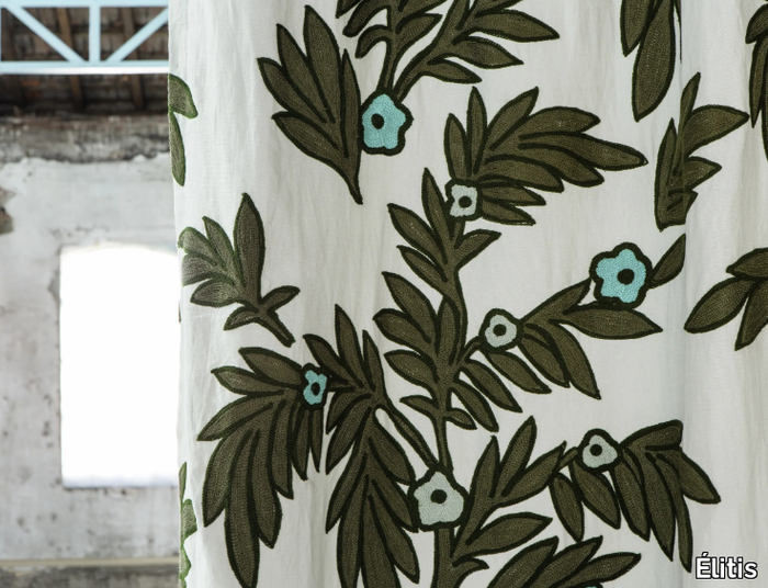 EFFIGIE - LAS POZAS - Hand embroidered linen fabric with floral pattern _ Élitis